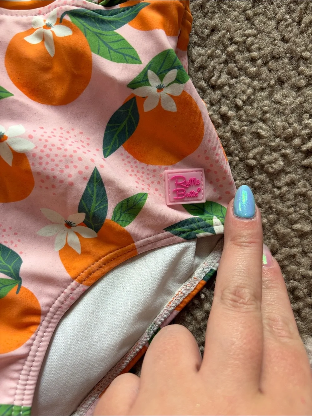 B51 Ruffle Butts 6Y 1pc Swim, Orange and Stripe Print